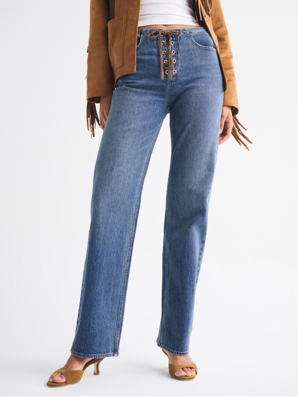 A&F High Rise 90s Relaxed Vegan Suede Lace Jeans